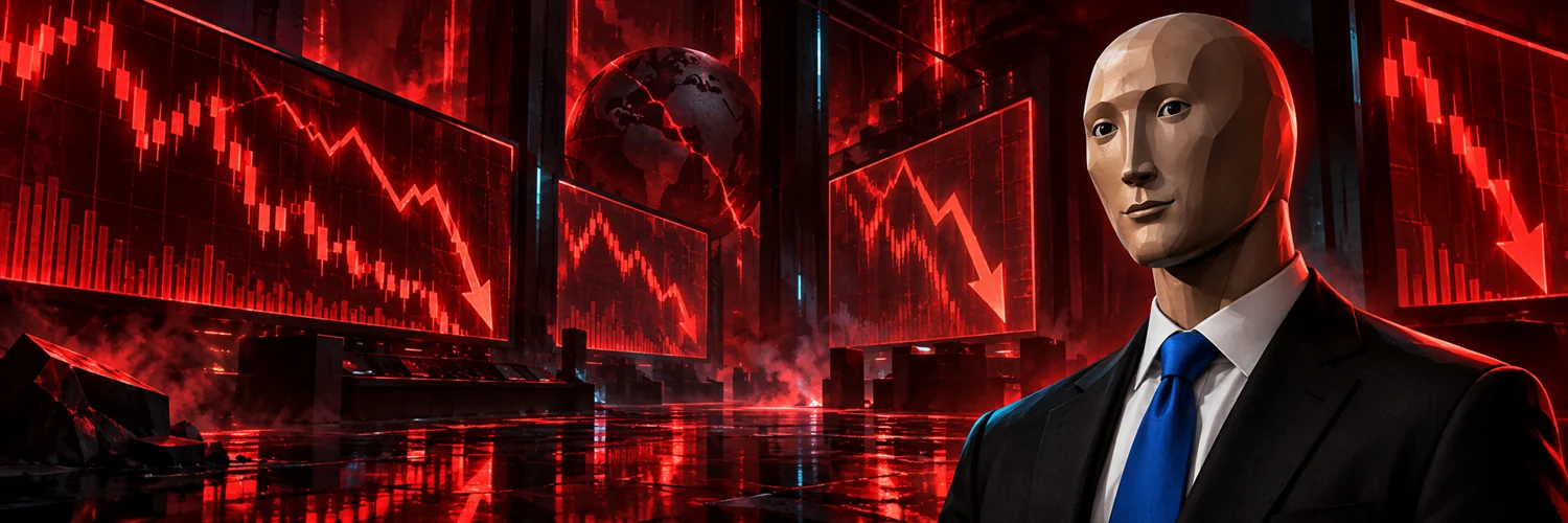 The Blank Broker overlooks a glowing market crash room