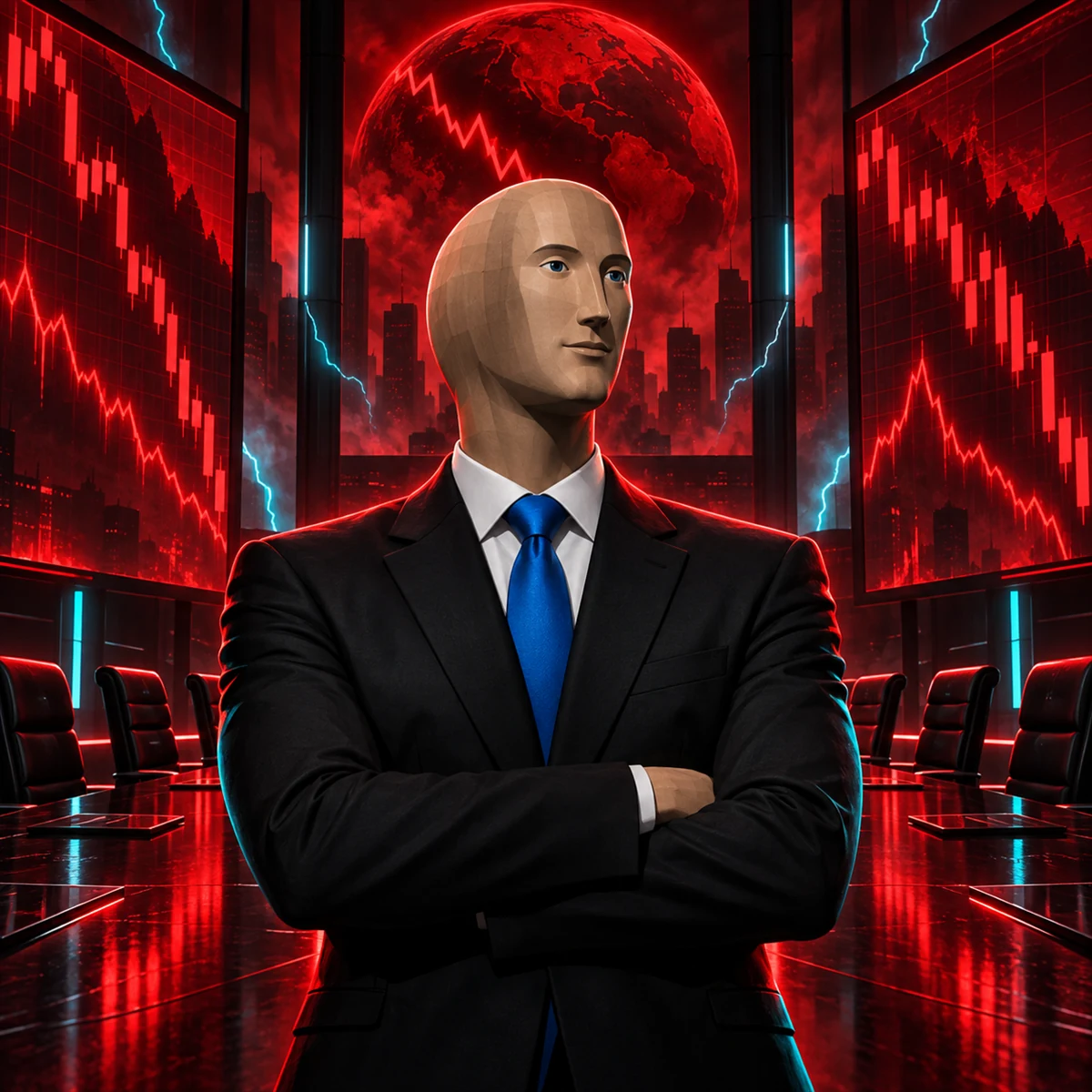 The Blank Broker at the center of the red market room